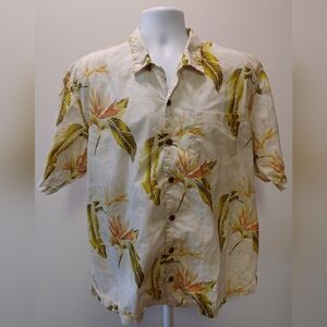 Tommy Bahama Cream and Yellow Floral Men's Shirt